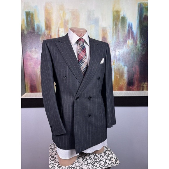 40R Mens Gieves & Hawkes Gray Pinstripe Suit - Pants 36/29 - Picture 5 of 16